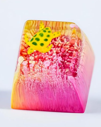 Sea Turtle Artisan Keycap R1 Yellow and Magenta Ocean SA Profile Custom Sea Creatures Keycaps 1U ESC Handmade Gaming Resin Key Cap Cherry MX Switch Compatible Mechanical Keyboard Turtle Lover Gift