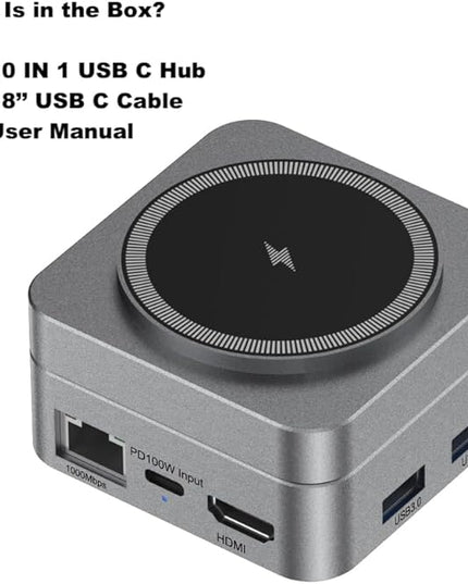 10-in-1 Portable USB-C Hub with Wireless Charger, 4K HDMI, Made with Aluminum Alloy Casing for Durability, Compatible with Mac, Windows, Compact and Lightweight USB C Docking Station for Travel