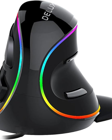 DeLUX Ergonomic Vertical Mouse, Wired Ergo Mouse for Large Hands, 6 Programmable Buttons, Up to 12800 DPI, Removable Wrist Rest, Vibrant RGB Backlit, for Windows 7/8/10/XP/Vista (M618Plus RGB-Wired)