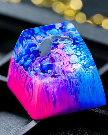Shark Artisan Keycap Deep Blue Purple Ocean R1 SA Profile Custom Sea Creatures Keycaps 1U ESC Handmade Gaming Resin Key Cap Cherry MX Switch Compatible Mechanical Keyboard Sea Lover Gift