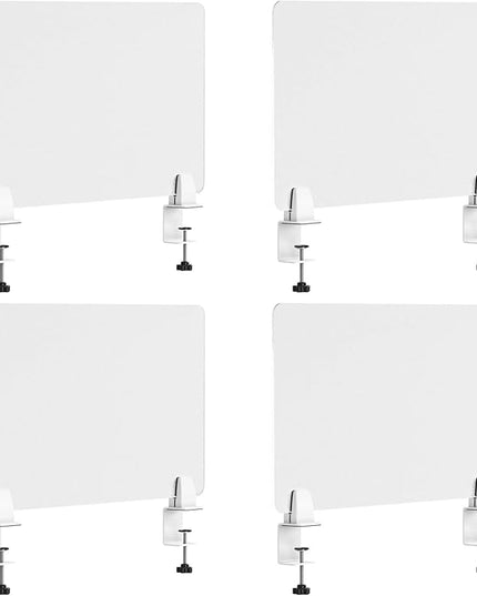 Desk Divider 4 Pcs Desk Privacy Panel 23.6''L x 15.8W'' Office Partitions Frosted Acrylic Panel Pack of 4 Desk Divider Partition with Adjustable Universal Base