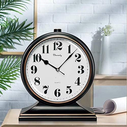 Retro 10 Inch Silent Desk Clock - Antique Decorative, Easy to Read in Office/Bedroom (Black)