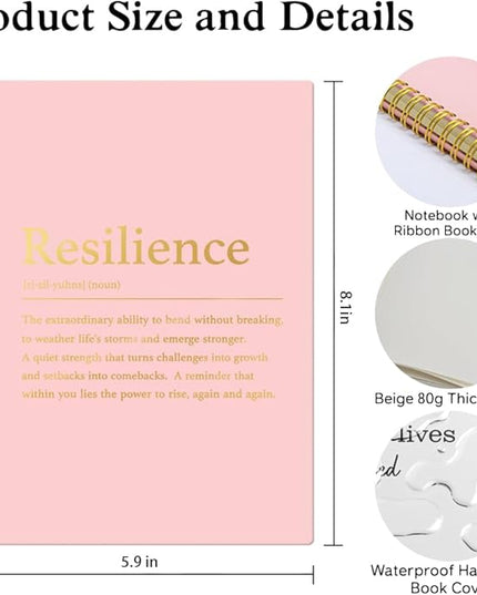 XQLZY Resilience Definition Pink Gold Spiral Notebook, Motivational Gifts for Lady Coworker, Resignation Retirement Promotion Gifts for Woman Coworker Boss Friend, Thank You Present for Office