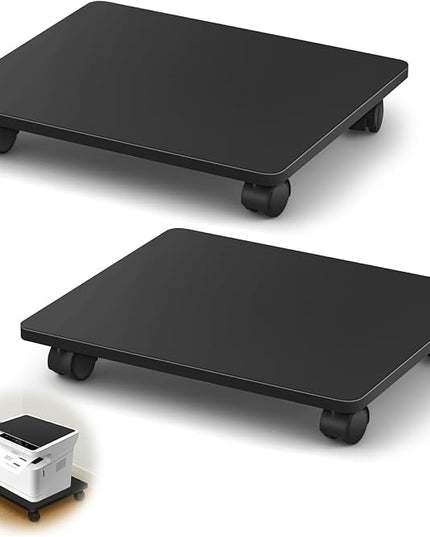 2 Pcs Office Under Desk Printer Stand with 4 Caster Wheels Black Movable Printer Copier Shelf and CPU Holder for Home Office Heavy Duty Storage Rack Scanner Fax Machine, 13.78 x 11.81 Inches