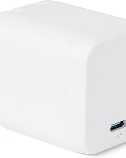Amazon Basics Fast Charging USB C Nano GaN Wall Charger, 65W 1-Port PD 3.1 for Laptops Tablets Phones, White
