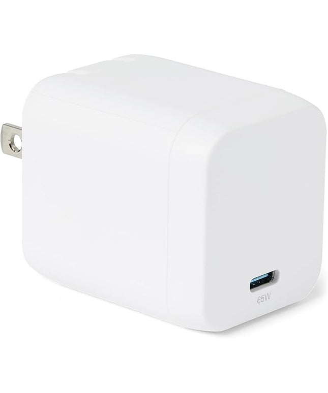 Amazon Basics Fast Charging USB C Nano GaN Wall Charger, 65W 1-Port PD 3.1 for Laptops Tablets Phones, White
