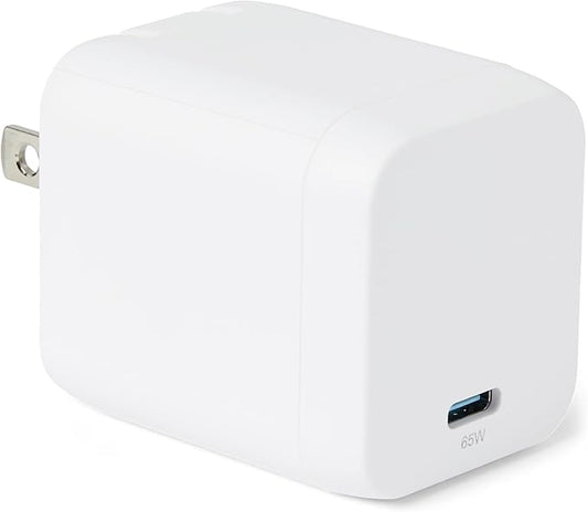 Amazon Basics Fast Charging USB C Nano GaN Wall Charger, 65W 1-Port PD 3.1 for Laptops Tablets Phones, White