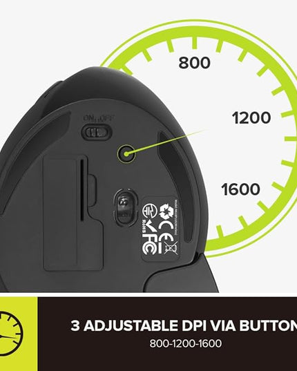 DELUX Ergonomic Vertical Mouse, Wireless Ergo Mouse for Large Hands, 2.4G Connection, Silent Clicks, Up to 1600 DPI,6 Buttons, Removable Wrist Rest, Compatible with Laptop/PC (M618Plus Wireless-Black)