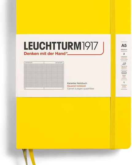 LEUCHTTURM1917 - Notebook Hardcover Medium A5-251 Numbered Pages for Writing and Journaling (Lemon, Squared)