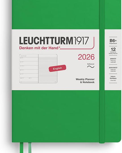LEUCHTTURM1917 - Weekly Planner & Notebook 2026, Softcover, Paperback (B6+), Ruled, Spring Leaf (Jan 1 - Dec 31, 2026)