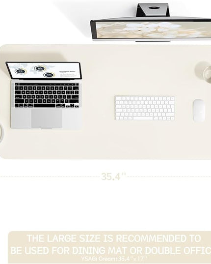 YSAGi Non-Slip Leather Desk Pad, Desk Matt for Desktop, Waterproof Laptop Computer Keyboard Mat, Table Protector Blotter Mat, Large Mouse Pad for Office/Work/Home/Decor(Cream, 35.4" x 17")