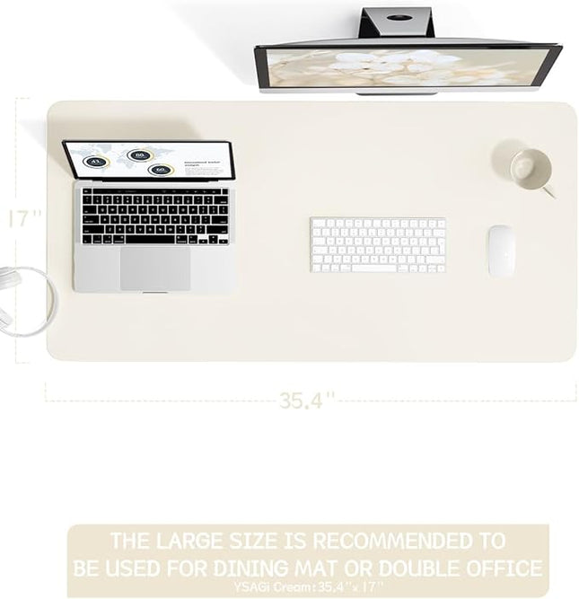 YSAGi Non-Slip Leather Desk Pad, Desk Matt for Desktop, Waterproof Laptop Computer Keyboard Mat, Table Protector Blotter Mat, Large Mouse Pad for Office/Work/Home/Decor(Cream, 35.4" x 17")