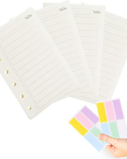 A7 Planner Refill,4 Pcs per Set, Todo List Paper, with Label Stickers Gift,Mini Binder Refills,6 hole/100gsm Thick Paper/4.84 x 3.23'', Harphia