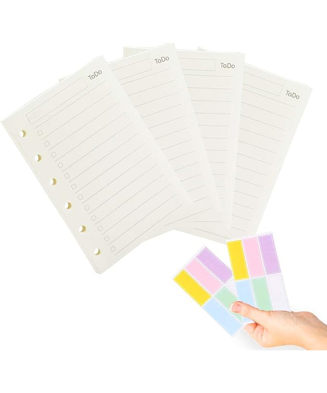 A7 Planner Refill,4 Pcs per Set, Todo List Paper, with Label Stickers Gift,Mini Binder Refills,6 hole/100gsm Thick Paper/4.84 x 3.23'', Harphia