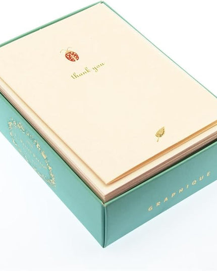 Graphique Ladybug La Petite Presse Boxed Notecards - 10 Embossed and Embellished Gold Foil Ladybug "Thank You" Notes with Matching Envelopes, 3.25" x 4.75"