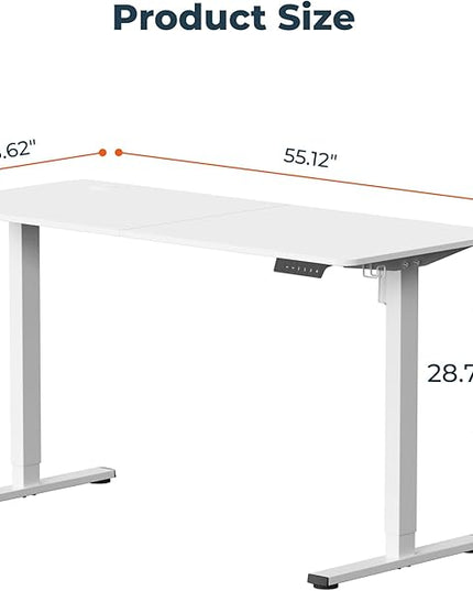 Adjustable Stand Up Desk with Memory Preset, 55 x 24 Inch Standing Desks Electric Desk for Home Office with Splice Board (White)
