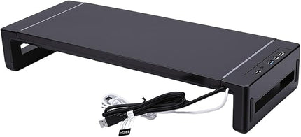 Yunseity Monitor Stand with 4 USB Ports, Height Adjustable Monitor Riser with Phone Charger, USB Ports Hub and Drawer Storage, RGB Lighting Desktop Organizer for Laptop TV Speaker