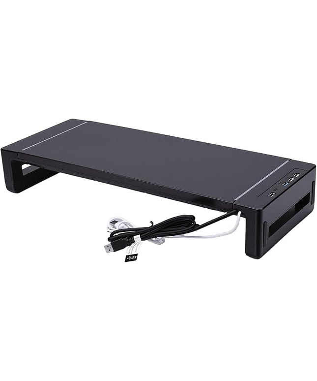 Yunseity Monitor Stand with 4 USB Ports, Height Adjustable Monitor Riser with Phone Charger, USB Ports Hub and Drawer Storage, RGB Lighting Desktop Organizer for Laptop TV Speaker