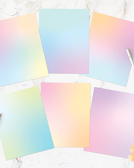 Pastel Gradient Paper Stationery, Aesthetic Paper 8.5 x 11 Inches, 60 Sheets, Colorful Writing Paper, Pretty Stationary Paper, Decorative Scrapbook Paper