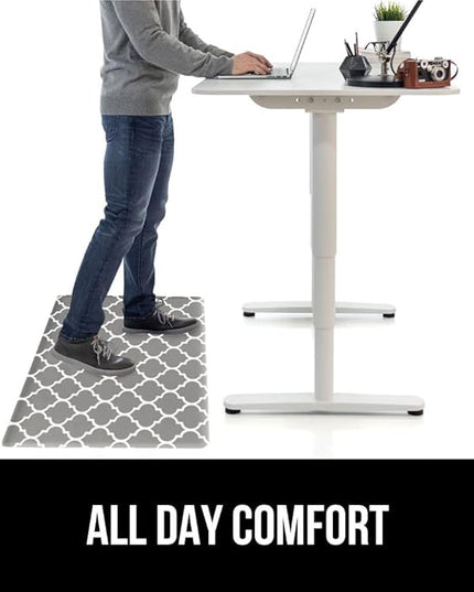 GORILLA GRIP 2 Pack Comfortable Cushioned Kitchen Mats for Floor, 17x29 + 17x59, Waterproof, Stain Resistant, 1/2 Inch Thick Ergonomic Standing Desk Anti Fatigue Mat, Foam Supports Feet, Grey White