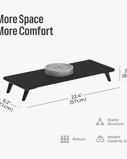 loukin Monitor Stand Riser for Desk, 22.4" x 8.3" Larger Computer Stand for Laptop, PC, Printer, Sturdy Desktop Computer Shelf with Non-Skid Rubber, Home Office (Black)