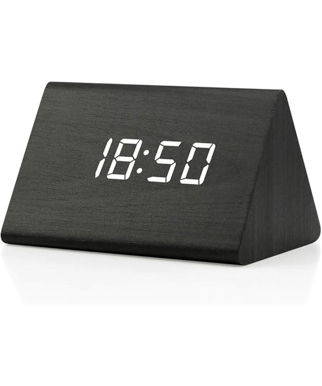 OCT17 Wooden Wood Clock, New Version LED Alarm Digital Desk Clock Adjustable Brightness, Alarm Time, Displays Time Date Temperature - Black