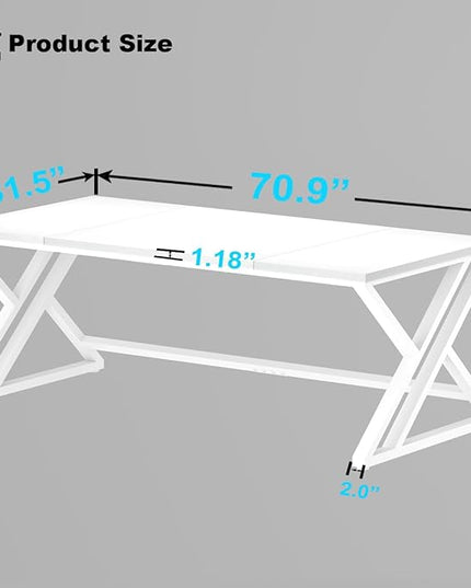 LVB White Long Computer Desk, Modern Large Wood Metal Office Desk, Farmhouse Pc Study Work Writing Desk for Two Person, Rustic Double Workstation Executive Desk for Home Bedroom Living Room, 70 Inch