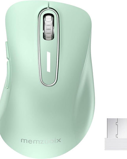 memzuoix 2.4G Wireless Mouse, 1400 DPI Computer Mice USB Receiver, Portable Wireless USB Mouse Battery Powered Cordless Mice for Laptop, PC, Desktop, 5 Buttons (Light Green)