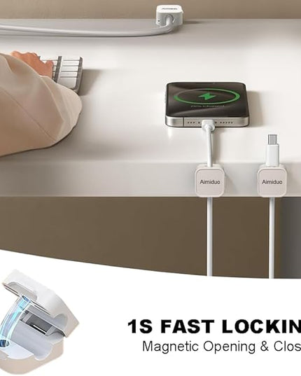Magnetic Cable Clips Cord Organizer Holder,10-Pack Cable Management Cord Clips,Adhesive Phone Cable Wire Charger Cord Holder For Nightstand Desk Charging Cords Wall Car Desktop Office (10, white)