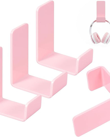 Weewooday 4 Pieces Headphone Hanger Holder Desk Adhesive Headphone Hook Wall Mount Headset Stand Acrylic Holder with Glues for General Purpose Game Earphone (Pink)