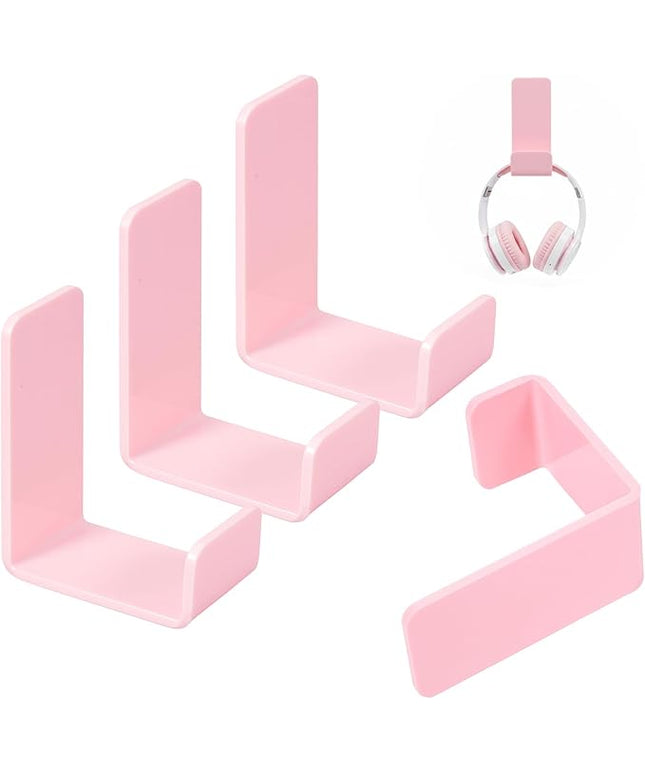 Weewooday 4 Pieces Headphone Hanger Holder Desk Adhesive Headphone Hook Wall Mount Headset Stand Acrylic Holder with Glues for General Purpose Game Earphone (Pink)