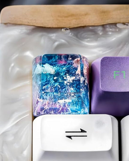 Blue and Pink Sea Coral Reef Ocean Artisan Keycap R1 SA Profile Custom Keycaps 1U ESC Handmade Gaming Resin Key Cap Cherry MX Switch Compatible Mechanical Keyboard Lover Gift