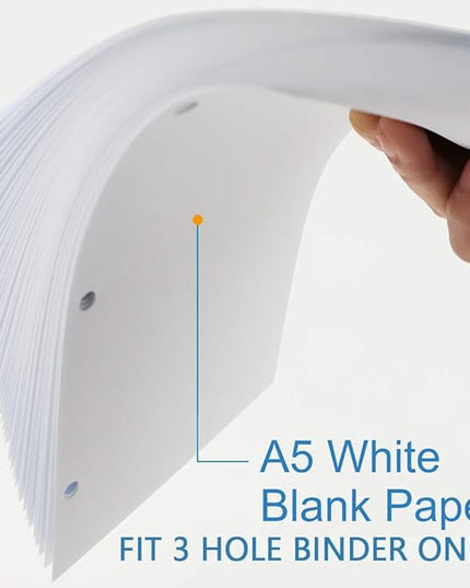 A5 Filler Paper, 3 Hole Planner Refills, Organizer, Binders, Total 100 Sheets/200 Pages, 100gsm, Blank, White Paper, 5.8 x 8.2 Inch, 3 Hole Filler Paper, Mini Binder Refills, Fit 3 Hole Binder Only