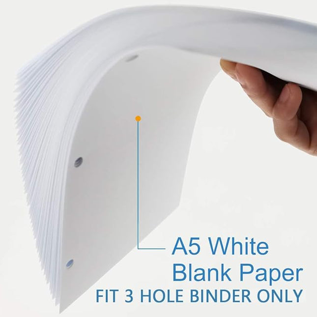 A5 Filler Paper, 3 Hole Planner Refills, Organizer, Binders, Total 100 Sheets/200 Pages, 100gsm, Blank, White Paper, 5.8 x 8.2 Inch, 3 Hole Filler Paper, Mini Binder Refills, Fit 3 Hole Binder Only