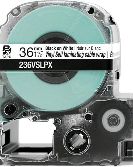 Epson LABELWORKS 236VSLPX-5PK Genuine Tape Cartridge - 5 Pack of Black on White Durable Vinyl Self Laminating Overwrap Industrial Label Maker Tape - 1.5" (36MM) Wide, 26.2 ft - 5 Pack