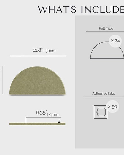 Large Bulletin Board Kit 48x36- Minimalist Wall Art to Replace Your Old Cork Boards for Walls for Office Decor - 24-Pack Semi-Circle Felt Wall Tiles for Home Office Décor (Sage)