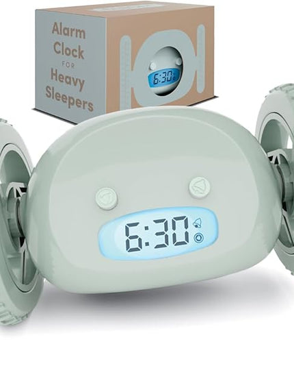 CLOCKY Extra Loud Alarm Clock for Heavy Sleepers on Wheels Rolls Runs Away Vibrating, Easy to Set Super Smart Snooze Digital Bed Shaker Alarm Clock Funny Gift for Adults Kids Teens Bedrooms (Sage)