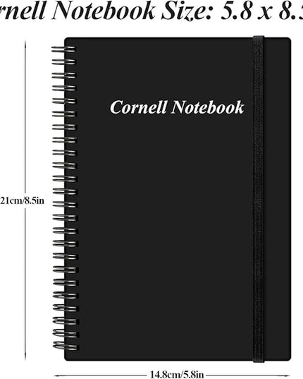 Yaridar A5 Cornell Notes Notebook - College Spiral Cornell Notebooks for Note Taking, Subject College Ruled Steno Pads for Office/School/Home, 5.8" x 8.5", Black