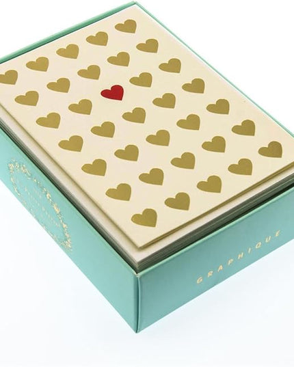 Graphique Lots of Love La Petite Presse Boxed Notecards - 10 Embossed and Embellished Gold Foil Heart Blank Cards with Matching Envelopes, 3.25 x 4.75" (L1315CB)