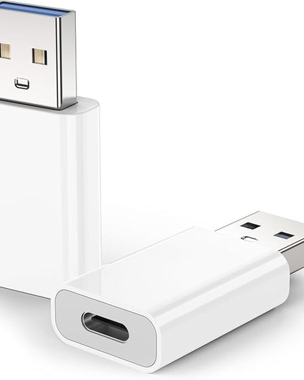 MOSWAG USB to USB C Adapter 2 Pack, USB C to USB Adapter, USB to C Adapter Compatible for iPhone 17/16/15 Mini Pro Max, Apple MagSafe Watch 11/10/9/8, Galaxy S20-25, iPad Air Mini 6/7, CarPlay