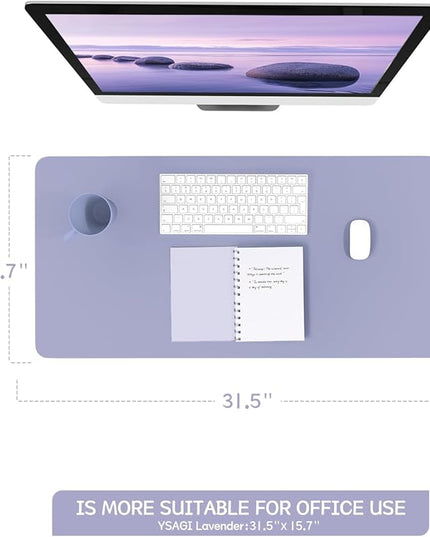 YSAGi Non-Slip Leather Desk Pad, Waterproof Laptop Computer Desk Keyboard Mat, Table Protector Blotter Mat, Large Mouse Pad for Office/Work/Home/Decor(Lavender, 31.5" x 15.7")
