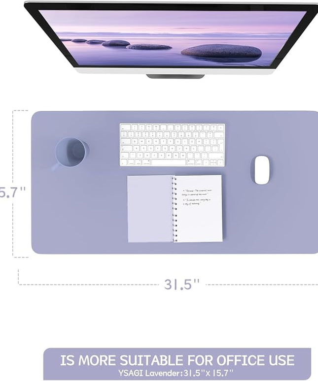 YSAGi Non-Slip Leather Desk Pad, Waterproof Laptop Computer Desk Keyboard Mat, Table Protector Blotter Mat, Large Mouse Pad for Office/Work/Home/Decor(Lavender, 31.5" x 15.7")