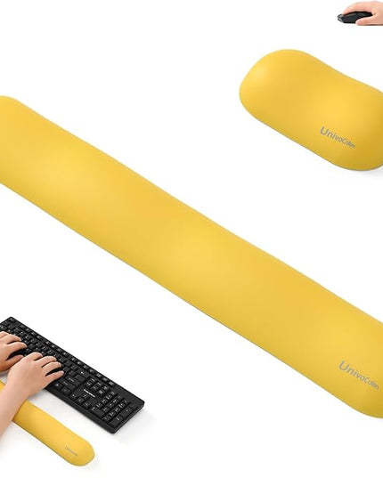 UnivoColors Design-Wave Set of Wrist Rest,Artificial Sheepskin+Memory Foam+Ergonomic+Anti-Slip Gel, Resilience Support During Work and Gaming,Keyboard Accessory,Yellow