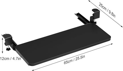 Keyboard Tray Under Desk, Slide Out Computer Keyboard Drawer with Adjustable C-clamp for Home, Office and Gaming Mouse Tray for Typing 25.59" × 9.84" × 4.72" Black