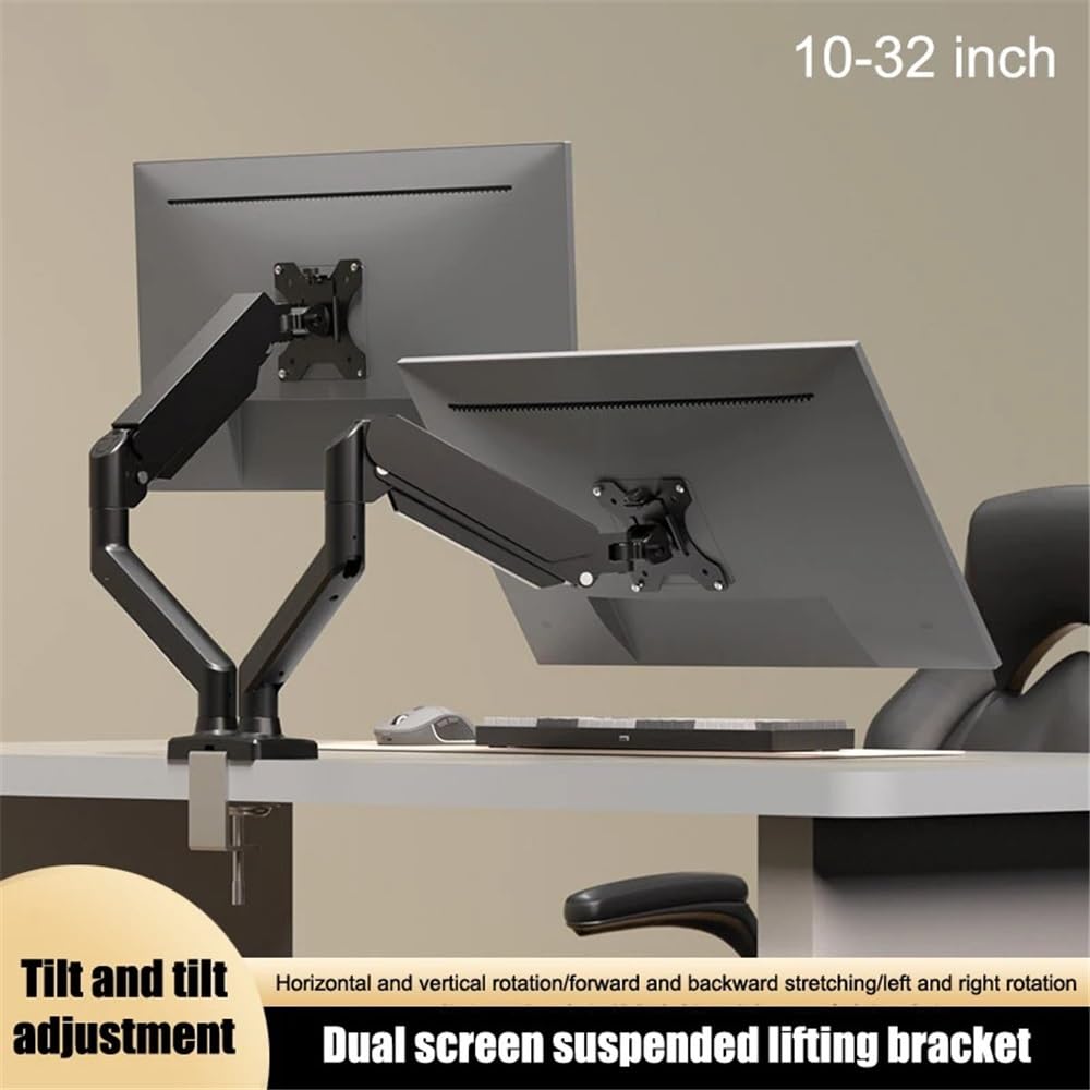 JOMRTS Monitor Stand Dual Monitor Mount Stand Desk Expandable Display Bracket for 10-32 Inch Screen Laptop Computer Desktop Holder Dual Arm Monitor Arm