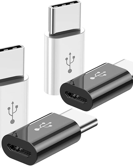 Adapter Micro USB to USB C (4 Pack), Micro-USB Female to USB-C Male OTG Adapter Compatible with Samsung Galaxy, LG, Huawei, Type-C Phones, Tablets and More (2 Black and 2 White)