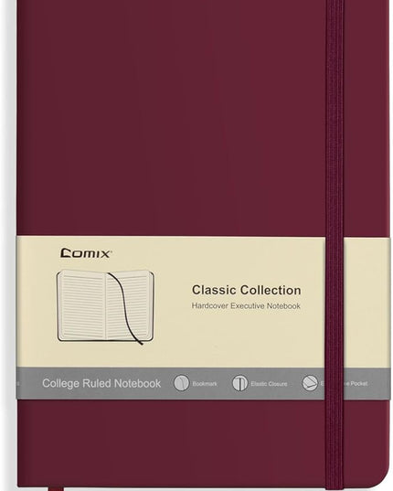 Comix Lined Journal Notebook for Women Men, Journaling Notebooks for Office School Home, Burgundy, 240 Pages, 5.5" x 8.3", College Ruled, A5, Hardcover