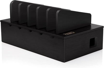 Prosumer's Choice Charging Station for Multiple Devices - 5 Device Charger Organizer for Smartphones and Tablets - Wooden Rack with Removable Dividers - Charging Dock for Work from Home - Black