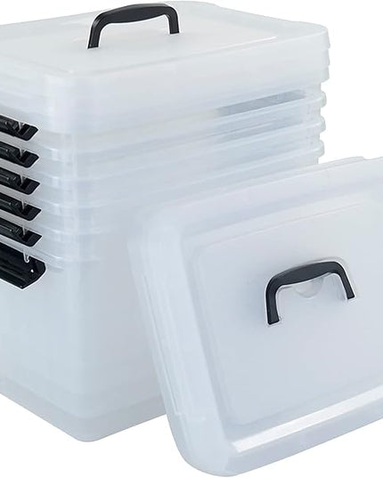 10 L Plastic Clear Storage Box, Plastic Latching Box with Lid, 6-PACK