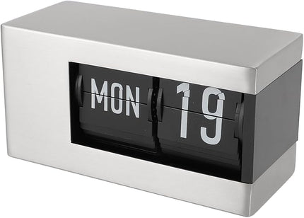 Flip Desk Clock, Intelligent Perpetual Calendar Unique Flip Design Flip Clock 2600Mah Built in Batteries Digital Flip Down Clock for Home Room Office (Silver)